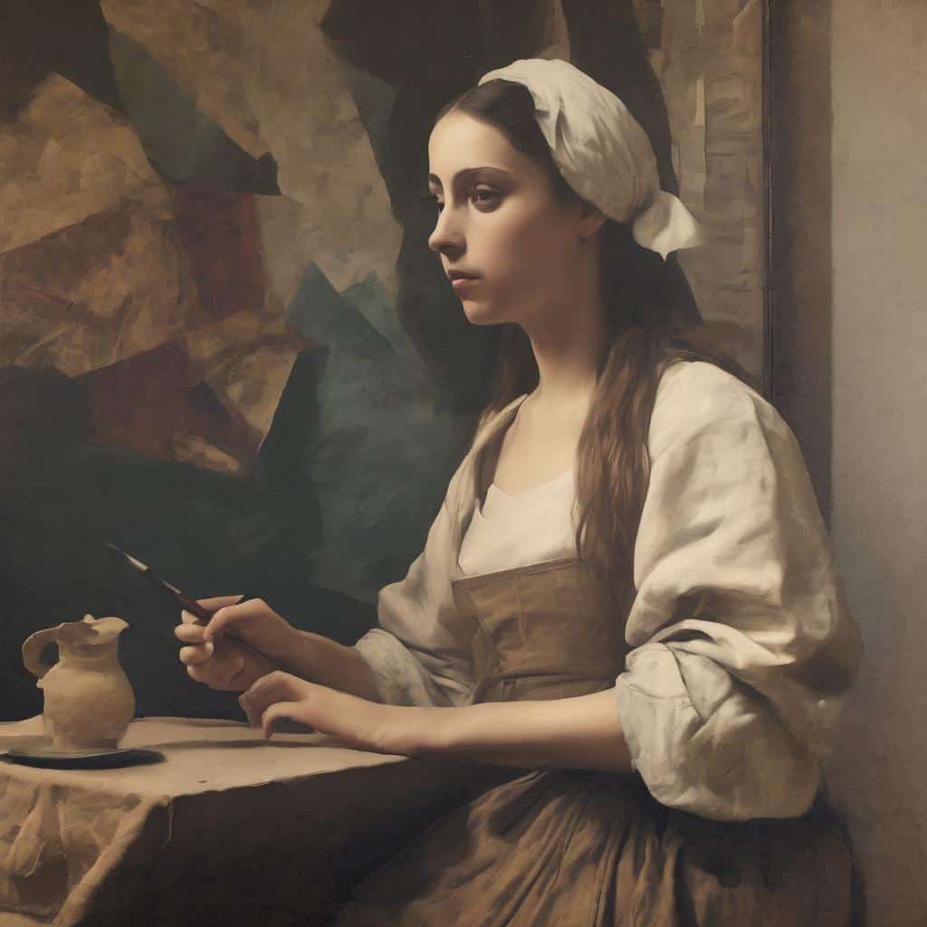 Φωτογραφία, γυναίκα με παραδοσιακή ενδυμασία και λευκό μαντήλι, ασχολείται με την τέχνη και την ψυχογεωγραφία.